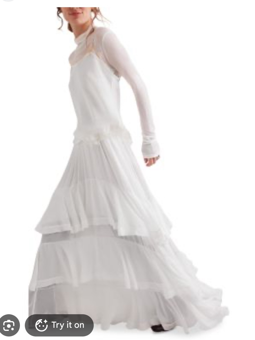 Free People Clementine Tiered Ruffled Flowy Scalloped Hem Maxi Skirt